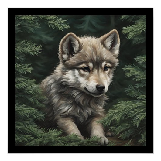 North Woods Wolf Cub Glossy Poster (Vorderseite)
