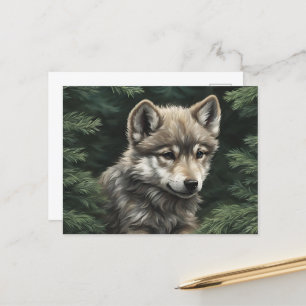 North Woods Wolf Cub Postcard Postkarte