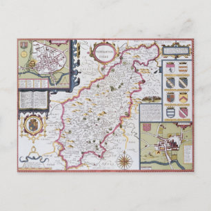 Northamtonshire, mit Gravur von Jodocus Hondius Postkarte