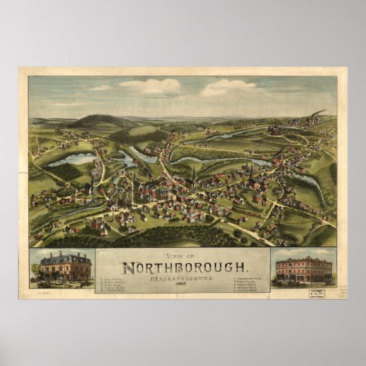 Northborough Mass. 1887 Antique Panoramabalkarte Poster (Vorne)