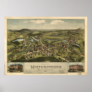 Northborough Mass. 1887 Antique Panoramic Map Poster