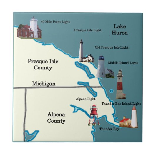 Northeastern Lower Michigan Lighthouses Fliese (Vorderseite)