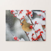 Northern Cardinal female on Common Winterberry Puzzle (Horizontal)