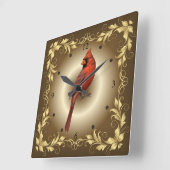 Northern Cardinal Male Red With Poined Crest Quadratische Wanduhr (Winkel)