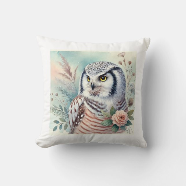 Northern Hawk Owl 060924AREF108 - Watercolor Kissen (Vorderseite)
