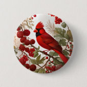 Northern Kardinal Bird Red Berries Button (Vorderseite)
