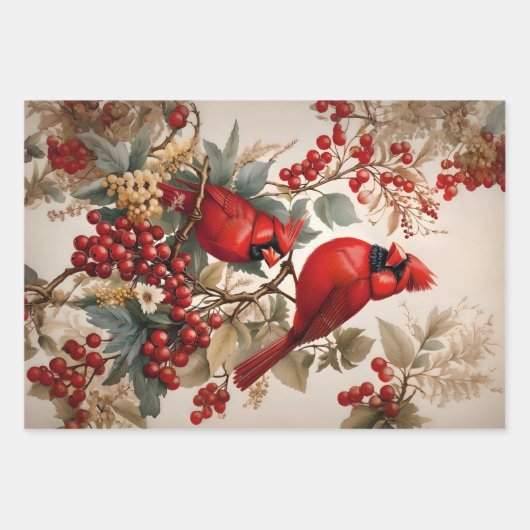 Northern Kardinal Bird Red Berries Geschenkpapier Set (Vorderseite 3)