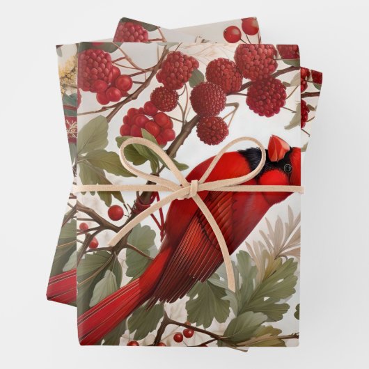 Northern Kardinal Bird Red Berries Geschenkpapier Set (Beispiel)