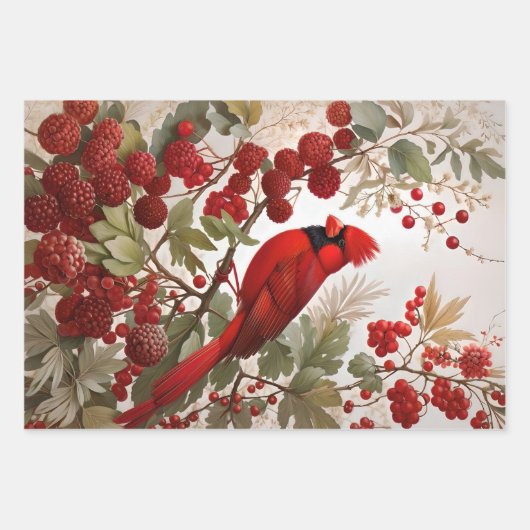 Northern Kardinal Bird Red Berries Geschenkpapier Set (Vorderseite)