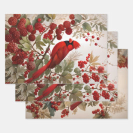 Northern Kardinal Bird Red Berries Geschenkpapier Set