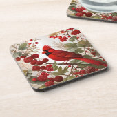 Northern Kardinal Bird Red Berries Getränkeuntersetzer (Linke Seite)