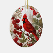Northern Kardinal Bird Red Berries Keramik Ornament (Rechts)