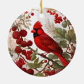 Northern Kardinal Bird Red Berries Keramik Ornament (Hinten)