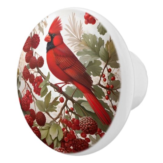 Northern Kardinal Bird Red Berries Keramikknauf (Rechts)