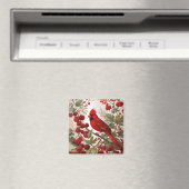 Northern Kardinal Bird Red Berries Magnet (In Situ (Geschirrspüler))