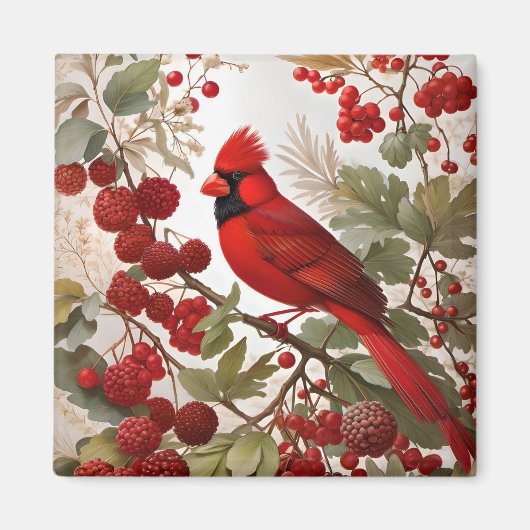 Northern Kardinal Bird Red Berries Magnet (Vorne)