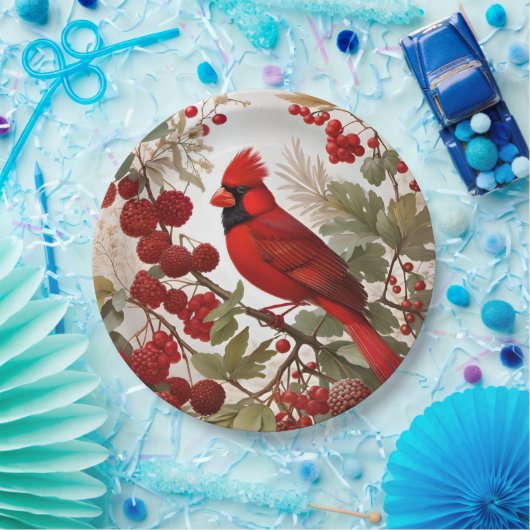 Northern Kardinal Bird Red Berries Pappteller (Party)