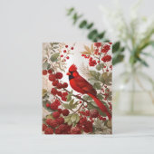 Northern Kardinal Bird Red Berries Postkarte (Stehend Vorderseite)