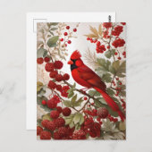 Northern Kardinal Bird Red Berries Postkarte (Vorne/Hinten)