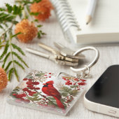 Northern Kardinal Bird Red Berries Schlüsselanhänger (Vorderseite rechts)