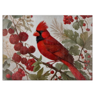 Northern Kardinal Bird Red Berries Schneidebrett