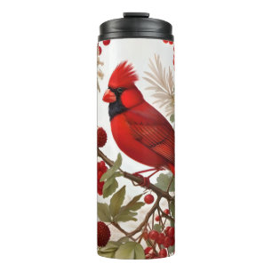 Northern Kardinal Bird Red Berries Thermosbecher