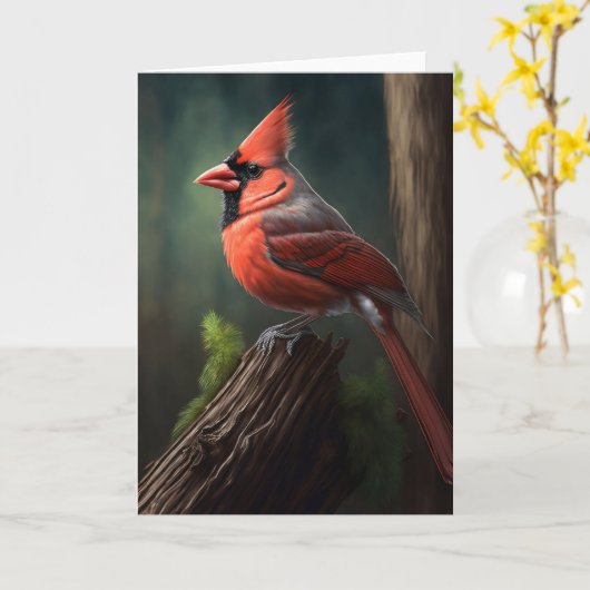 Northern Kardinal Card Karte (Gelbe Blume)