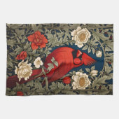 Northern Kardinal Floral William Morris Inspiriert Geschirrtuch (Horizontal)