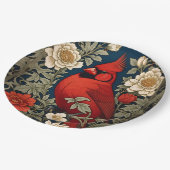 Northern Kardinal Floral William Morris Inspiriert Pappteller (Schrägansicht)