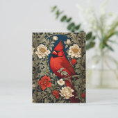 Northern Kardinal Floral William Morris Inspiriert Postkarte (Stehend Vorderseite)