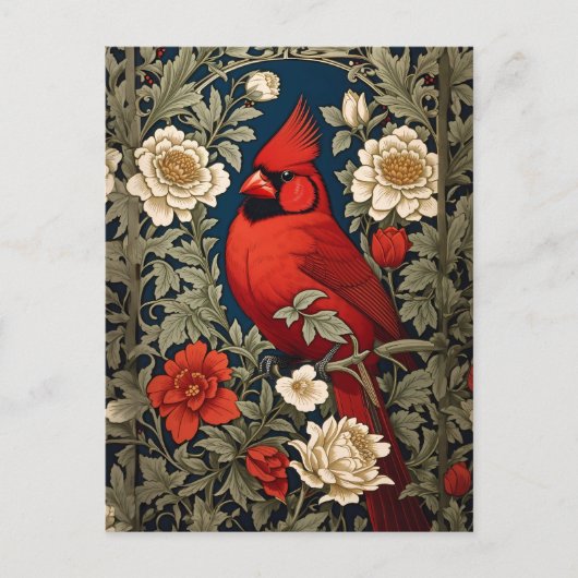 Northern Kardinal Floral William Morris Inspiriert Postkarte (Vorderseite)