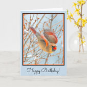 Northern Kardinal Flying - Original Fotografie Karte (Gelbe Blume)