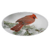 Northern Kardinal männlich on Blue Atlas Cedar Schneidebrett (Ecke)
