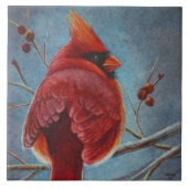 Northern Kardinal Red Bird Berries Wasserfarbene K Fliese (Vorderseite)