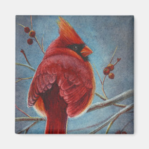 Northern Kardinal Red Bird Berries Wasserfarbene K Magnet