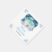 Northern Lights Arctic Animals Merry Christmas Serviette (Ecke)