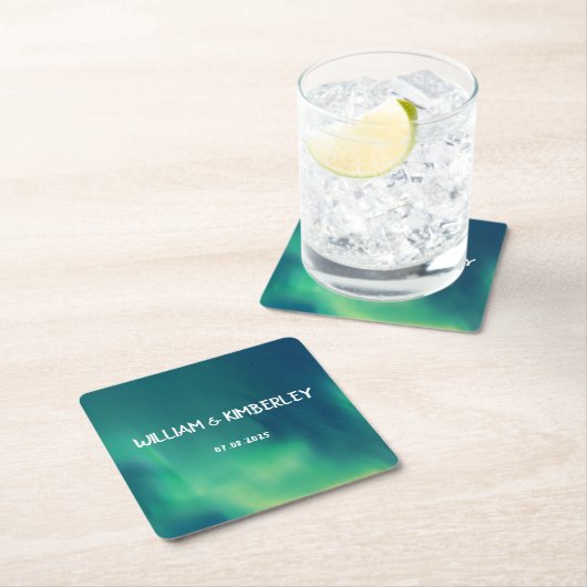 Northern Lights Aurora Borealis Elegante Hochzeit Rechteckiger Pappuntersetzer (Vor Ort)