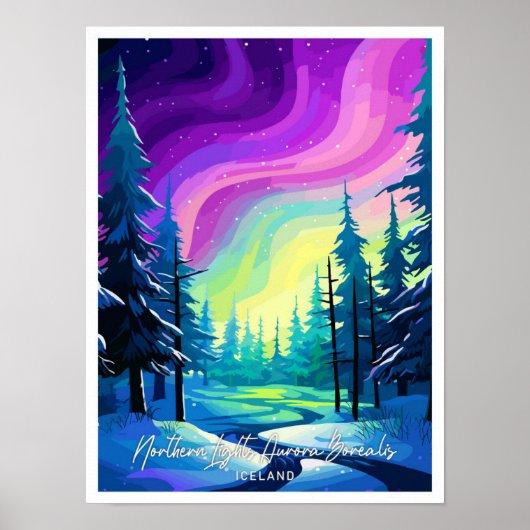 Northern Lights Aurora Borealis Illustration Poster (Vorne)