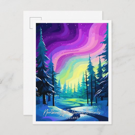 Northern Lights Aurora Borealis Illustration Postkarte (Vorne/Hinten)