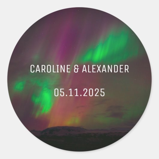 Northern Lights Aurora Borealis Night Sky Wedding Runder Aufkleber (Vorderseite)