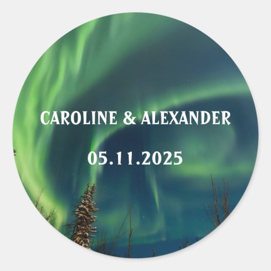 Northern Lights Aurora Borealis Night Sky Wedding Runder Aufkleber (Vorderseite)