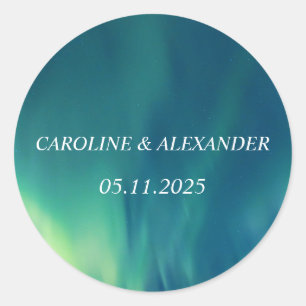 Northern Lights Aurora Borealis Night Sky Wedding Runder Aufkleber