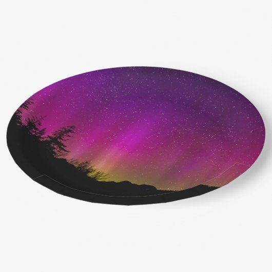 Northern Lights Aurora Borealis Starry Night Sky Pappteller (Schrägansicht)