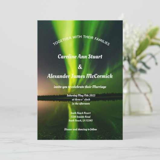 Northern Lights Aurora Borealis Stars Sky Wedding Einladung (Stehend Vorderseite)