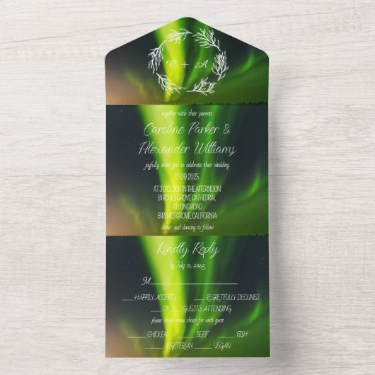 Northern Lights Aurora Borealis Wedding All In One Einladung (Innen Boden)