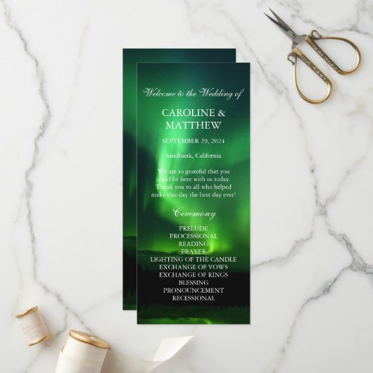 Northern Lights Aurora Borealis Wedding Programm (Vorderseite/Rückseite Beispiel)