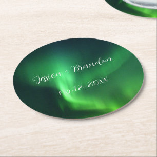 Northern Lights Aurora Borealis Wedding Runder Pappuntersetzer