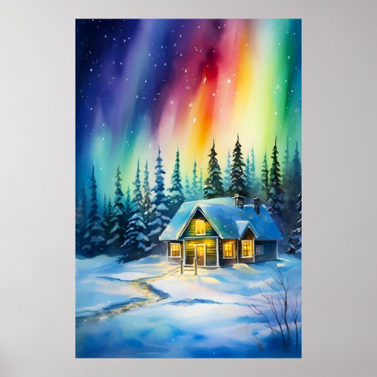 Northern Lights aurora borealis Weihnachtshaus Poster (Vorne)