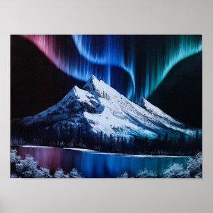 Northern Lights Bob Ross - inspirierte Landschaft Poster