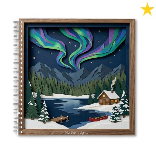 Northern Lights Canada Paper Collage Diorama Notizblock